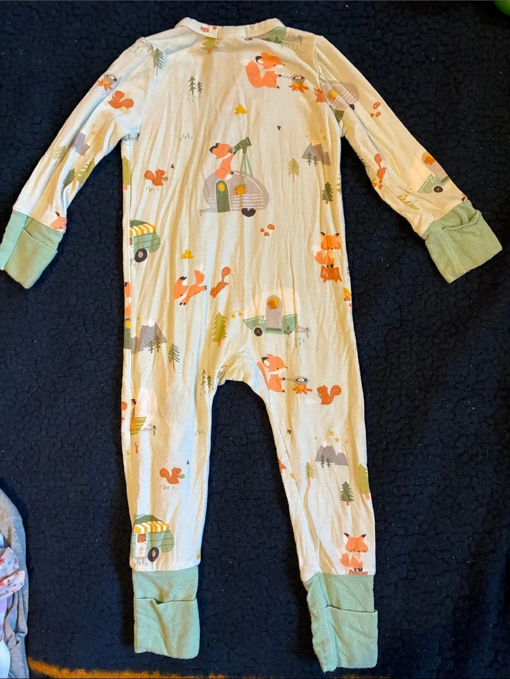 Angel Dear Cream Fox Print One-Piece Footie with Mint Accents